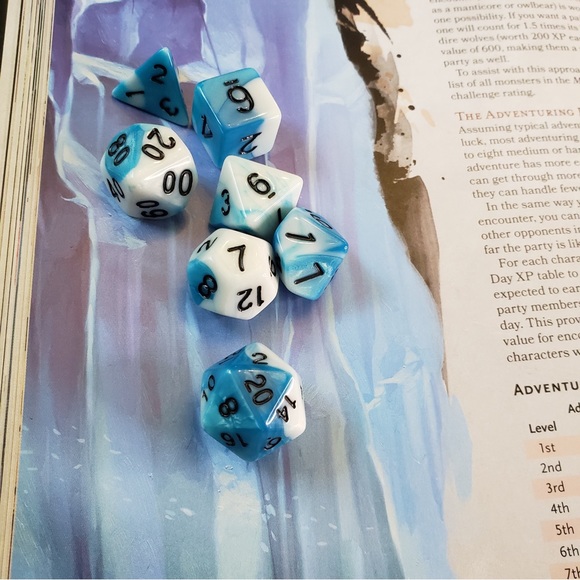 Chessex Gemini Teal-White/Black Polyhedral Dice Set for Tabletop Games - Picture 4 of 4